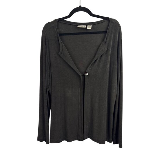 Women’s Chico’s Size 2XL Dark Grey Long Sleeve Cardigan with Single Shell Button - Picture 3 of 5
